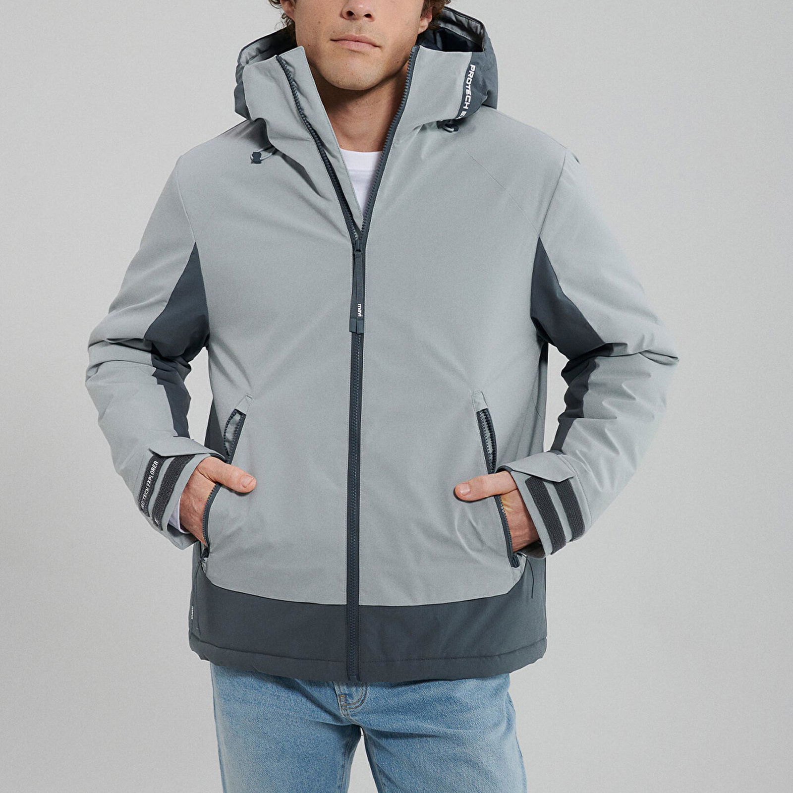 Mavi Kapüşonlu Gri Ceket Regular Fit / Normal Kesim 0110329-80776