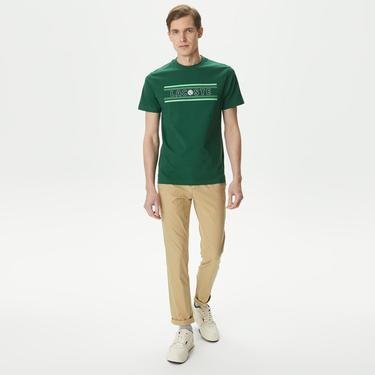  Lacoste Erkek Regular Fit Bisiklet Yaka Baskılı Yeşil T-Shirt