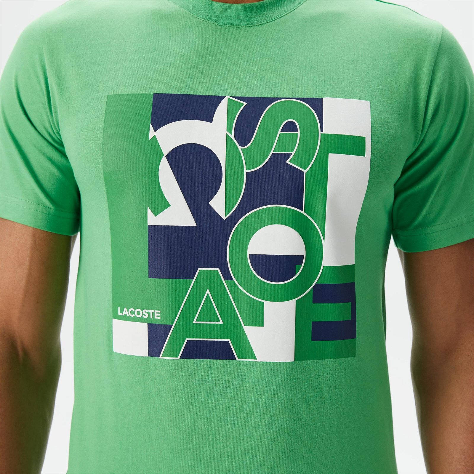 Lacoste Erkek Slim Fit Bisiklet Yaka Baskılı Yeşil T-Shirt