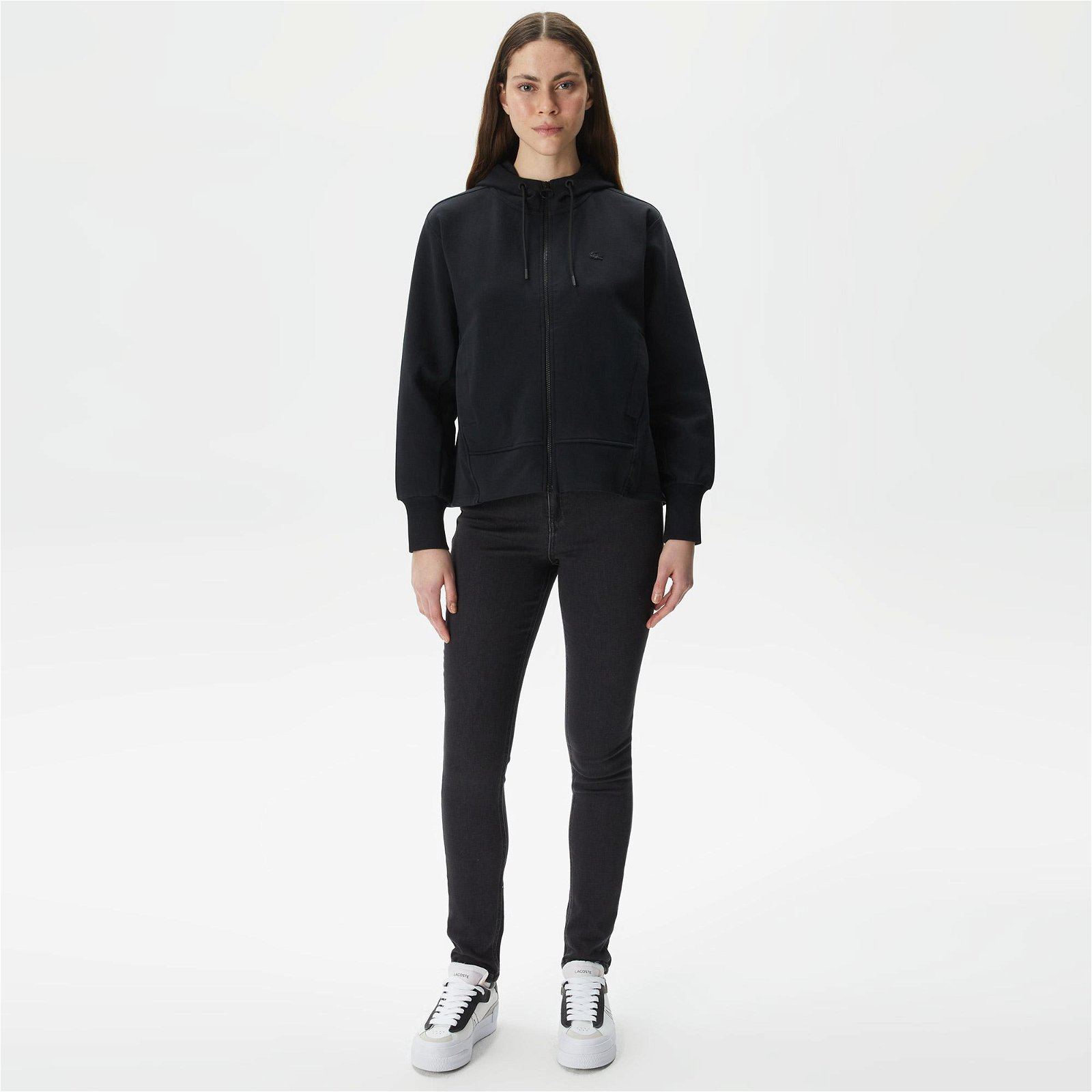 Lacoste Kadın Regular Fit Kapüşonlu Siyah Sweatshirt