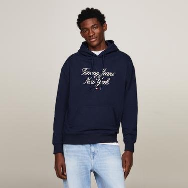  Tommy Jeans Relax Luxe Serif Hoodie Erkek Mavi Sweatshirt