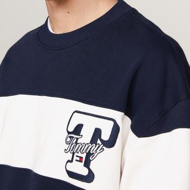  Tommy Jeans Relax Cut & Sew Letter Crew Erkek Mavi Sweatshirt