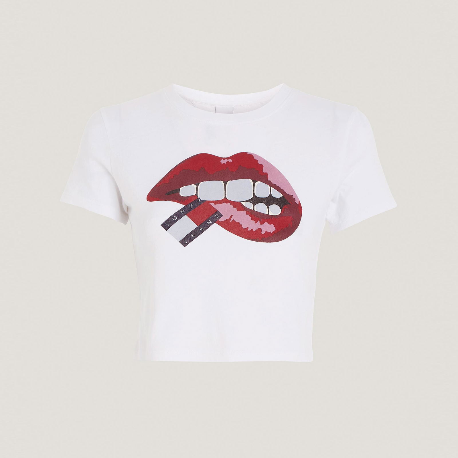 Tommy Jeans Slim Washed Lips Kadın Beyaz T-Shirt