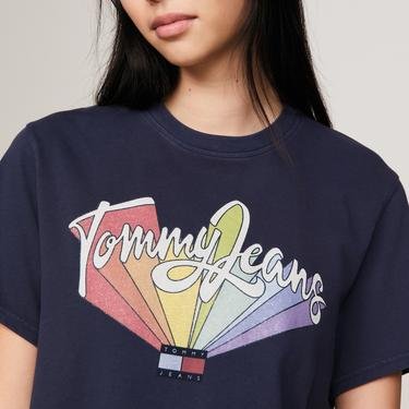  Tommy Jeans Rainbow Flag Kadın Mavi T-Shirt