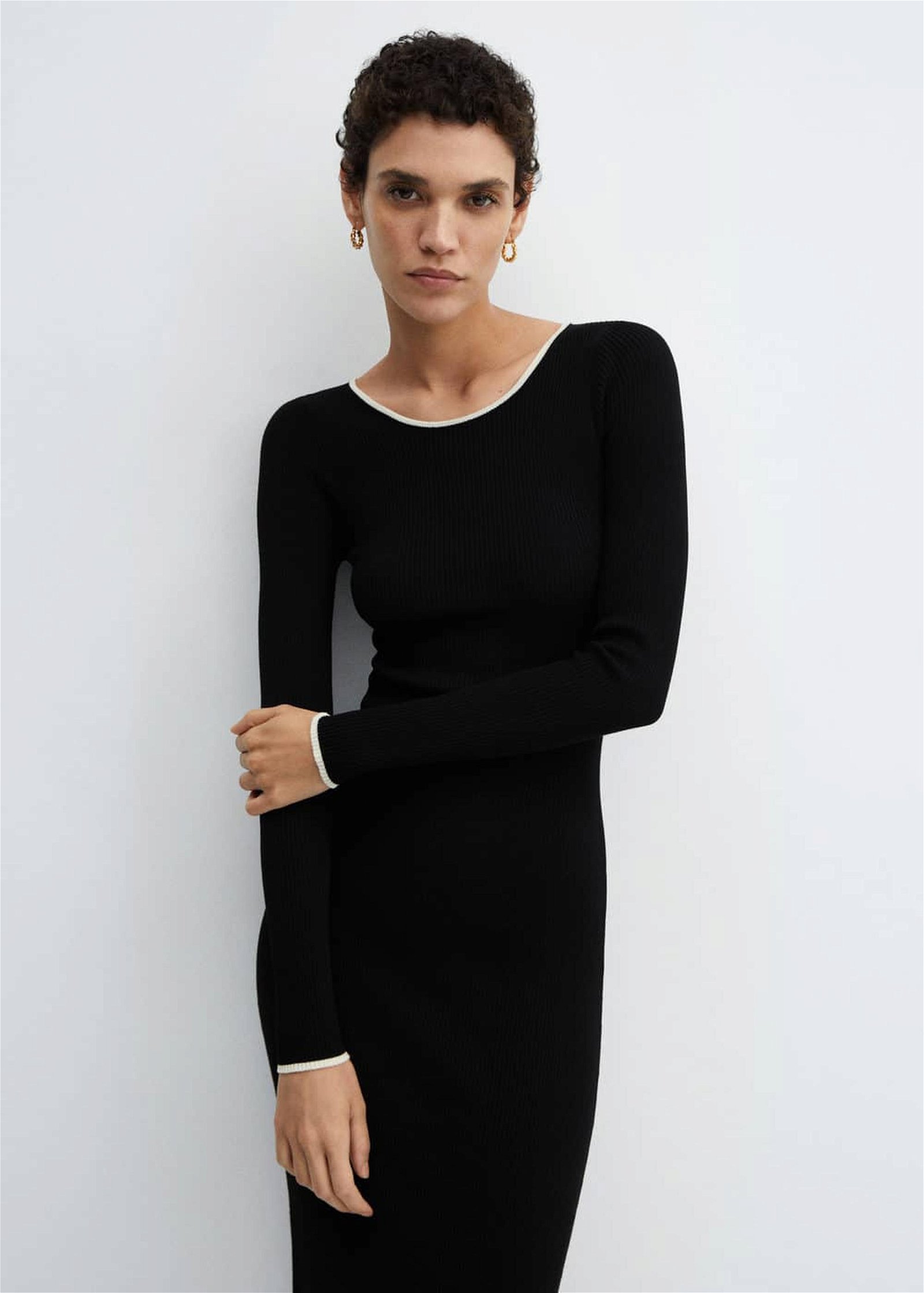 Mango Kadın Kontrast Süslemeli Elbise Siyah