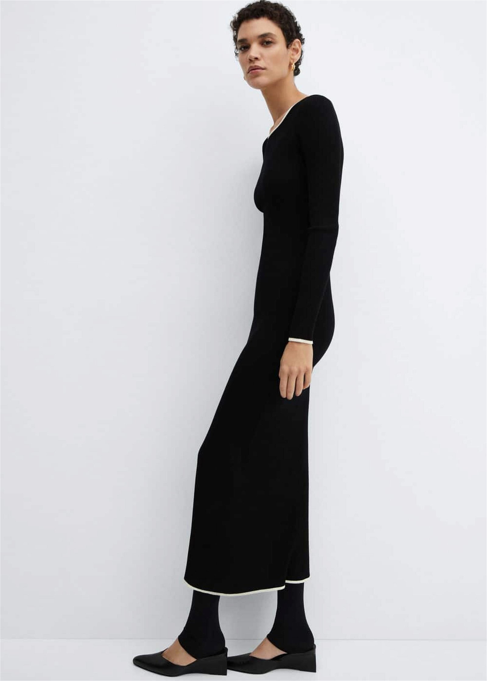 Mango Kadın Kontrast Süslemeli Elbise Siyah