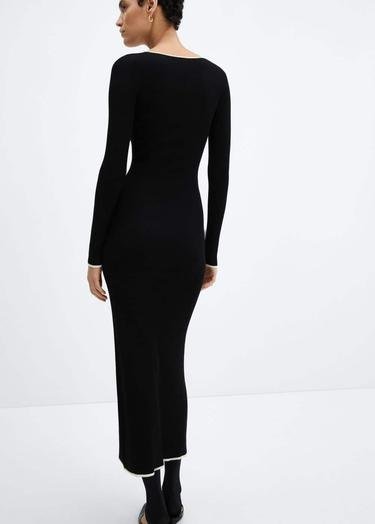  Mango Kadın Kontrast Süslemeli Elbise Siyah