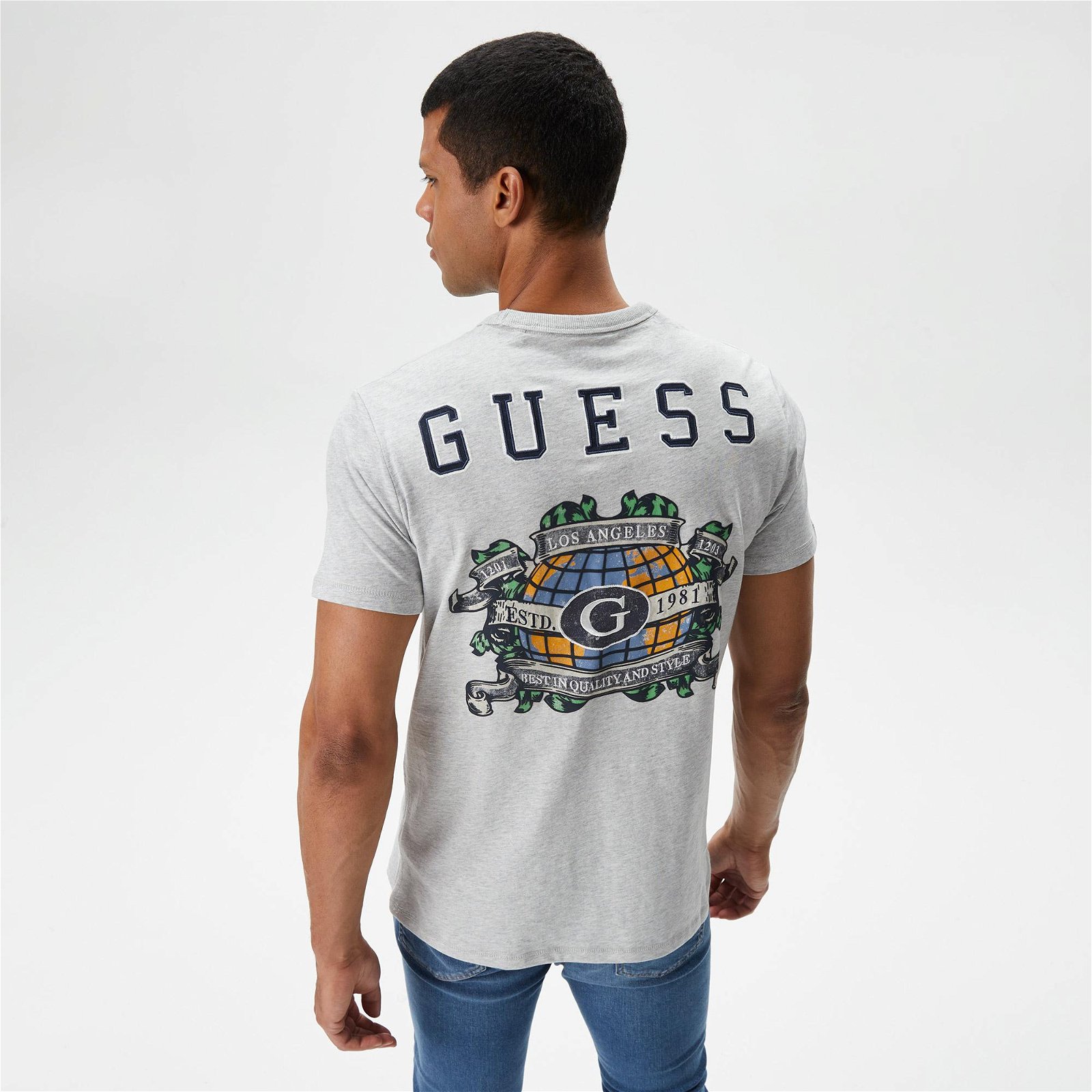 Guess Ss CN Guess Planisph Erkek Gri T-Shirt
