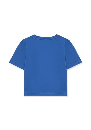  Mavi M Kedi Baskılı Mavi Crop Tişört Crop / Kısa Kesim 7610169-87162