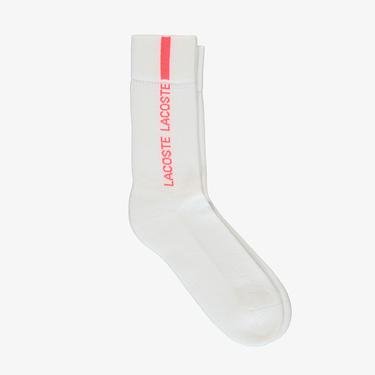  Lacoste Unisex Uzun Baskılı Beyaz Çorap