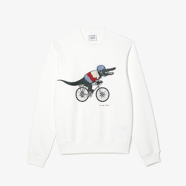  Lacoste x Netflix Erkek Regular Fit Bisiklet Yaka Baskılı Beyaz Sweatshirt
