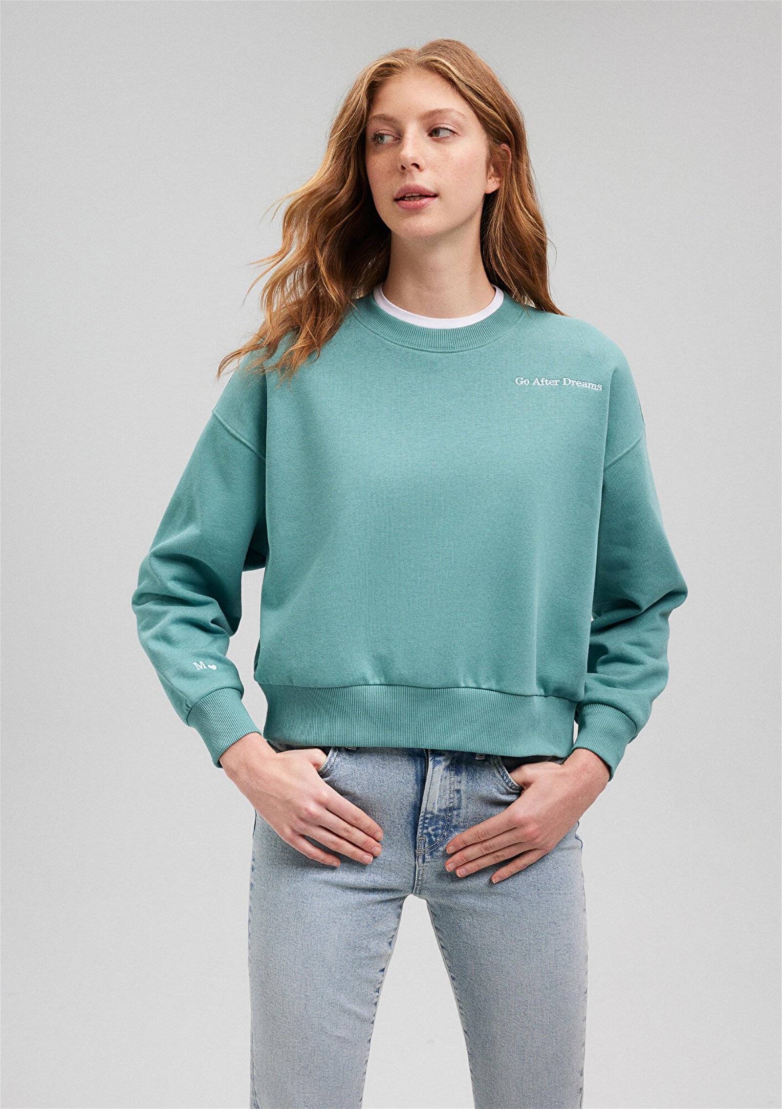 Mavi Nakış Detaylı Yeşil Sweatshirt 1S10074-71823