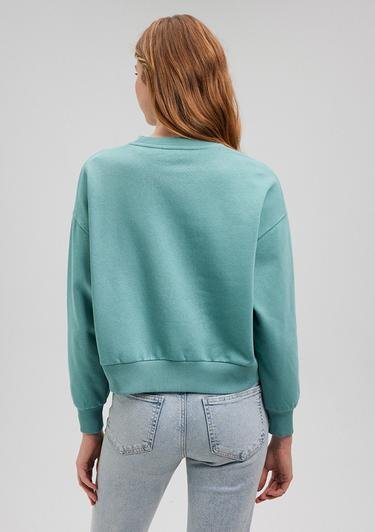  Mavi Nakış Detaylı Yeşil Sweatshirt 1S10074-71823