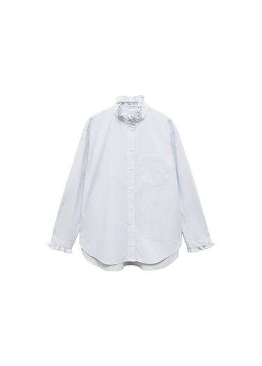  Mango Kadın Yakası Fırfırlı Gömlek Kırık Beyaz