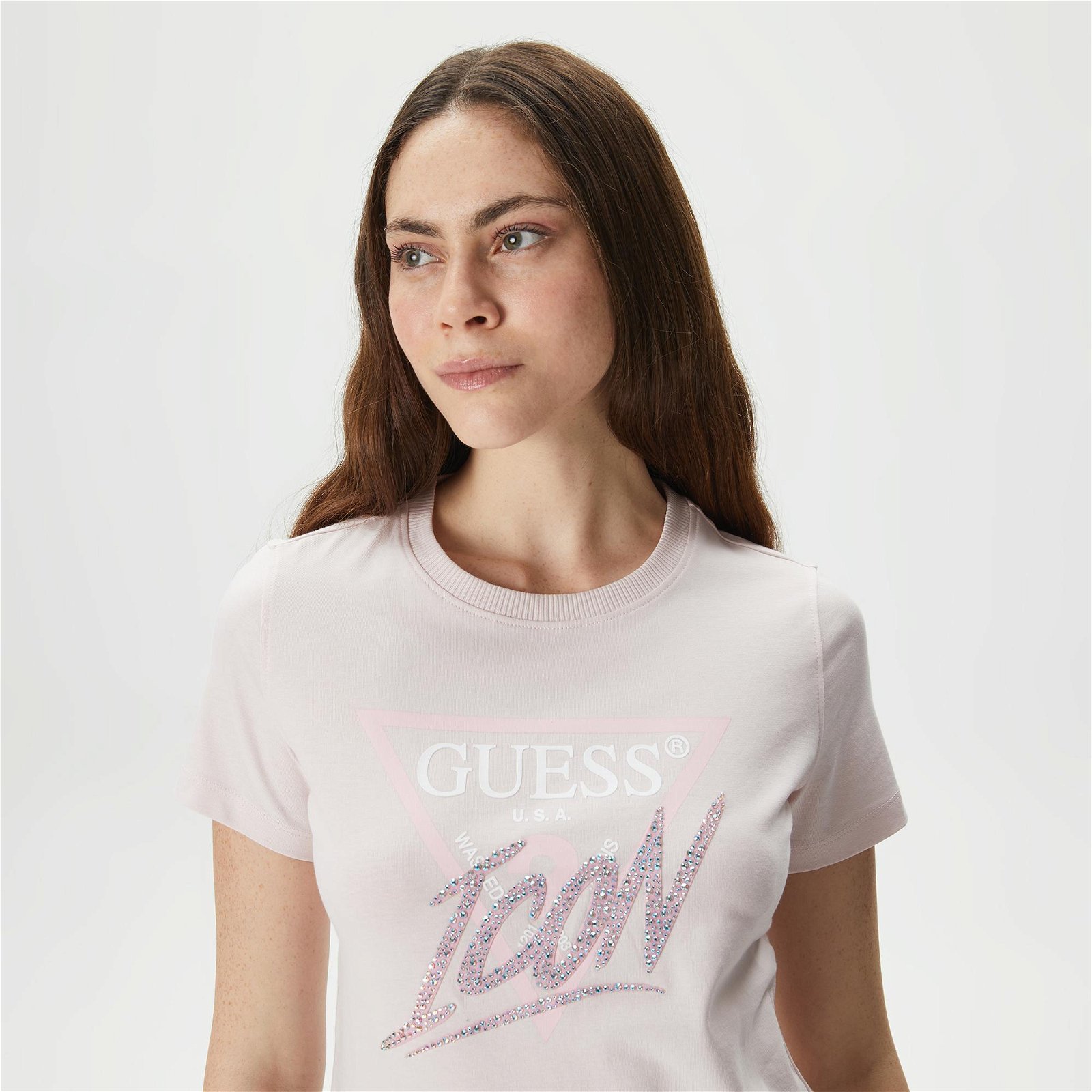 Guess Ss CN icon Kadın Pembe T-Shirt