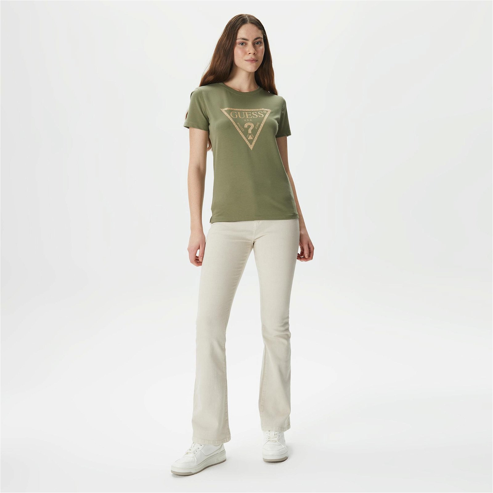 Guess Ss CN Gold Triangle Kadın Yeşil T-Shirt