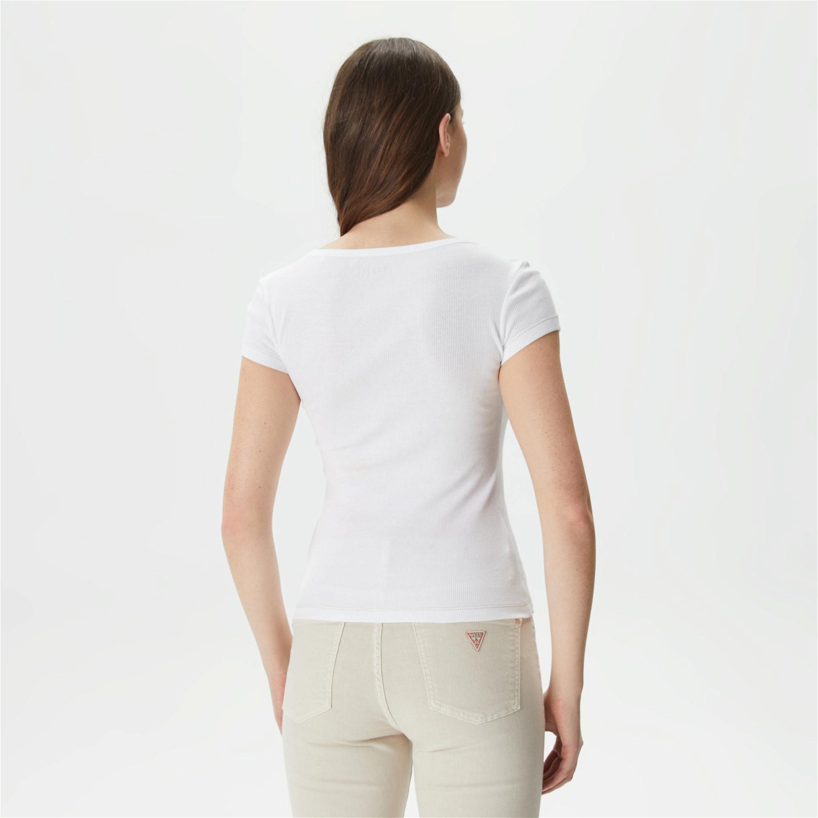 Guess Ss Henley Olympia To Kadın Beyaz T-Shirt