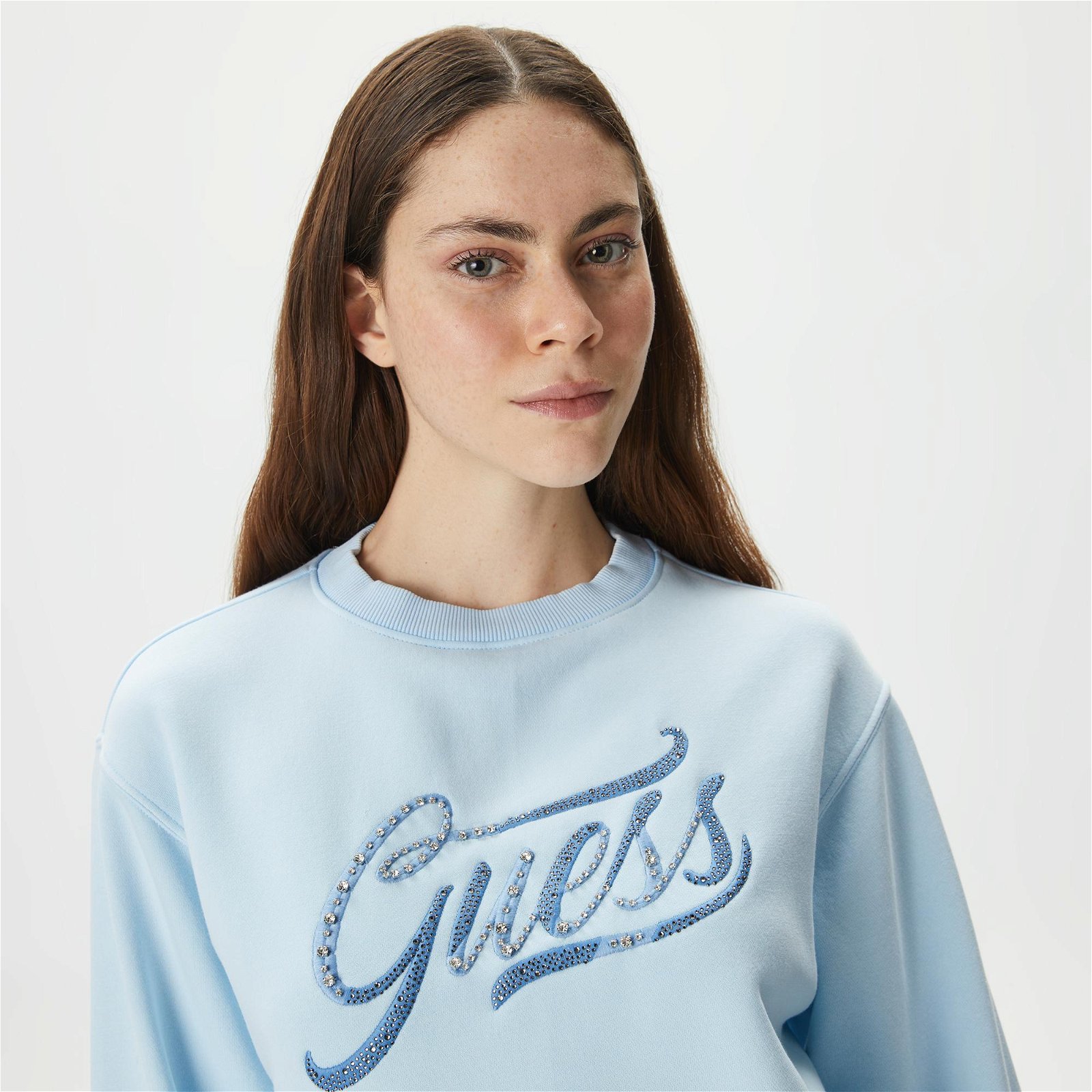 Guess CN Stones Kadın Mavi Sweatshirt