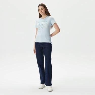  Guess Ss CN icon Kadın Mavi T-Shirt