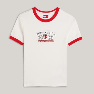  Tommy Jeans Archive Games Ringer Kadın Beyaz T-Shirt