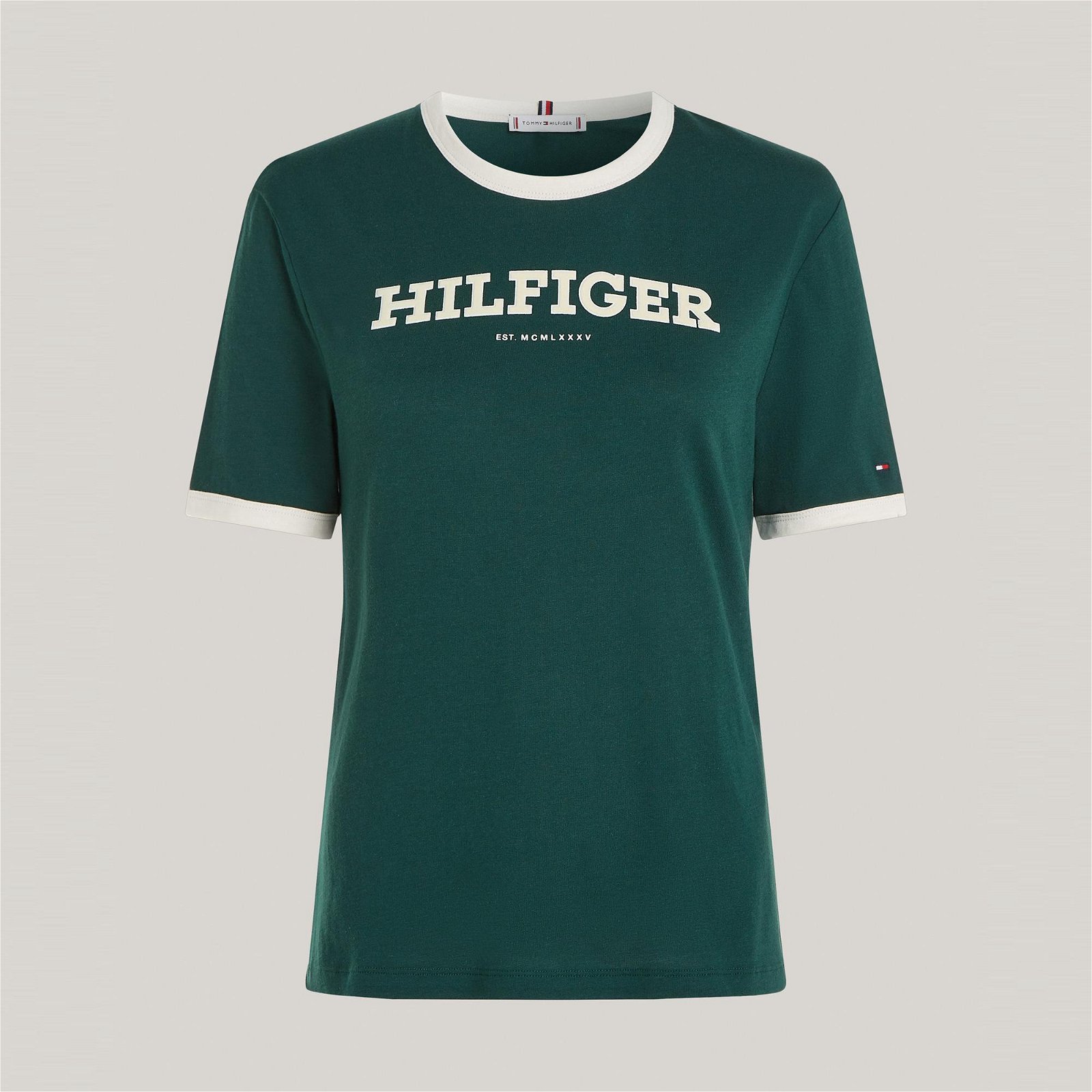 Tommy Hilfiger Reg Monotype Flock Kadın Yeşil T-Shirt