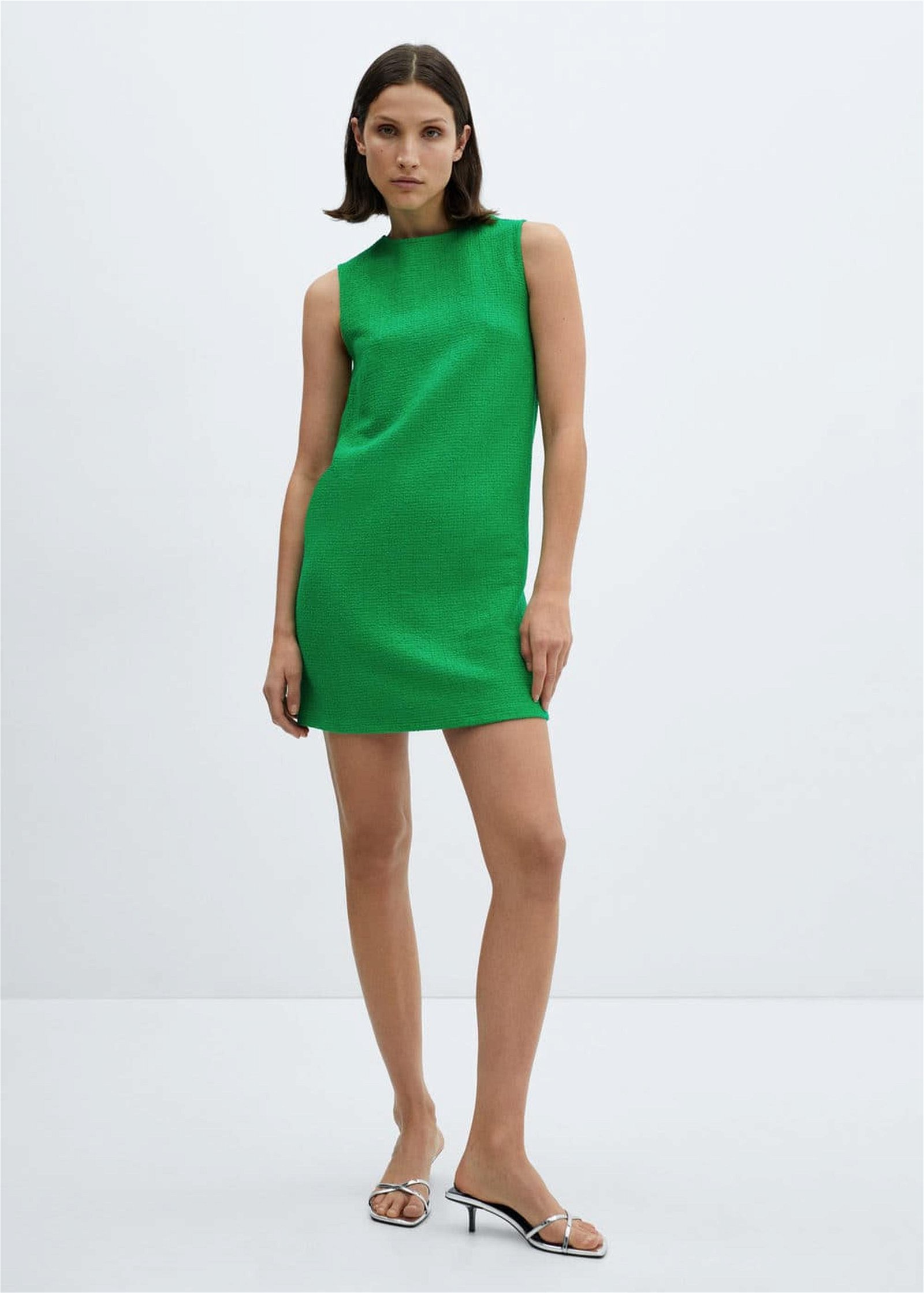 Mango Kadın Dokulu Mini Elbise Yeşil