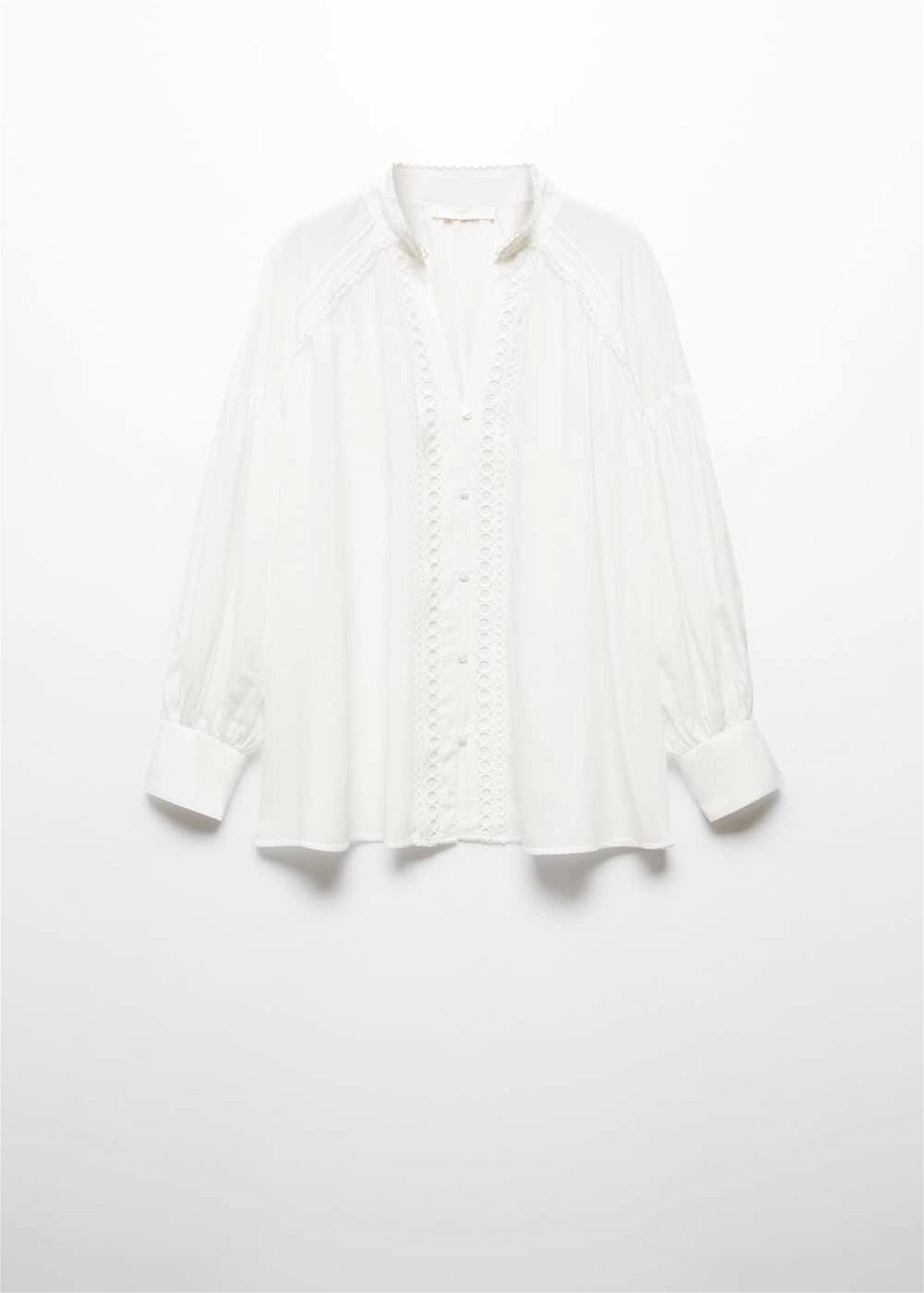 Mango Kadın Ajur Detaylı Pamuklu Bluz Beyaz