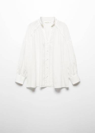  Mango Kadın Ajur Detaylı Pamuklu Bluz Beyaz