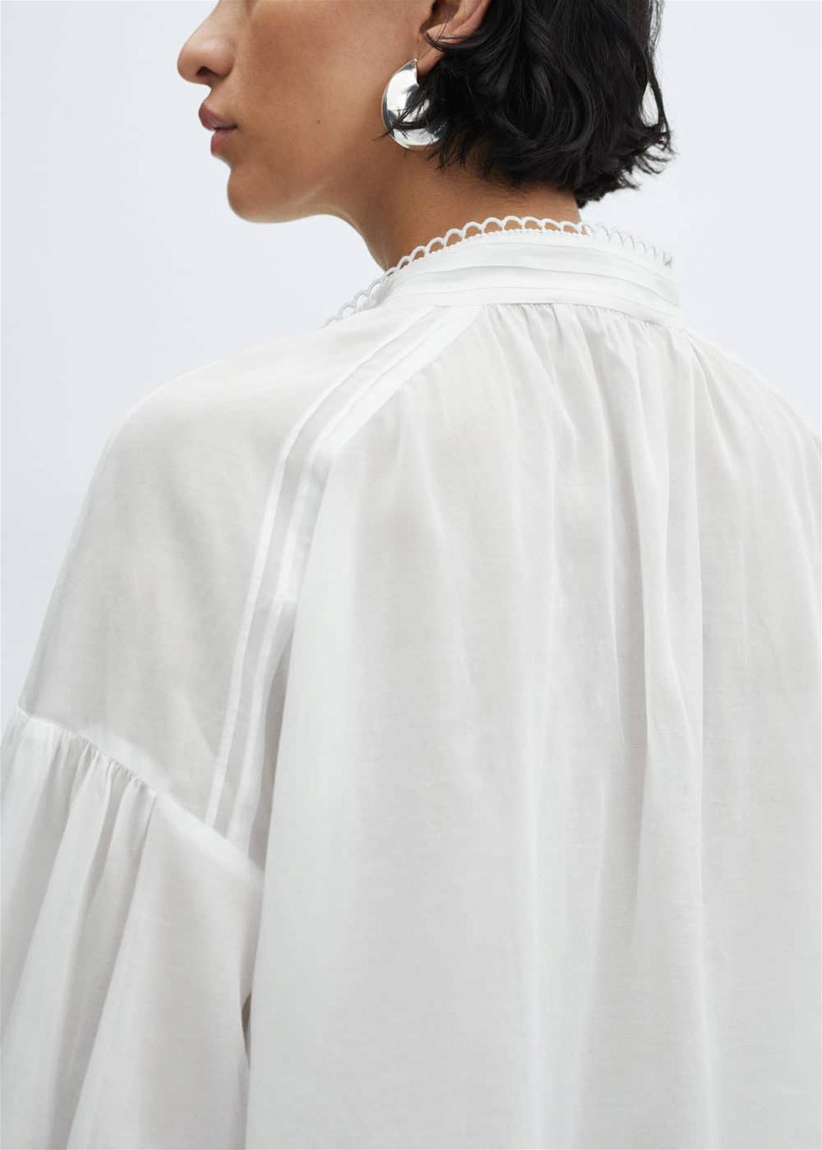 Mango Kadın Ajur Detaylı Pamuklu Bluz Beyaz