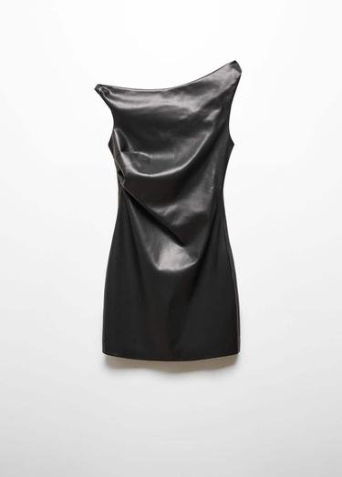  Mango Kadın Deri Görünümlü Kısa Elbise Siyah