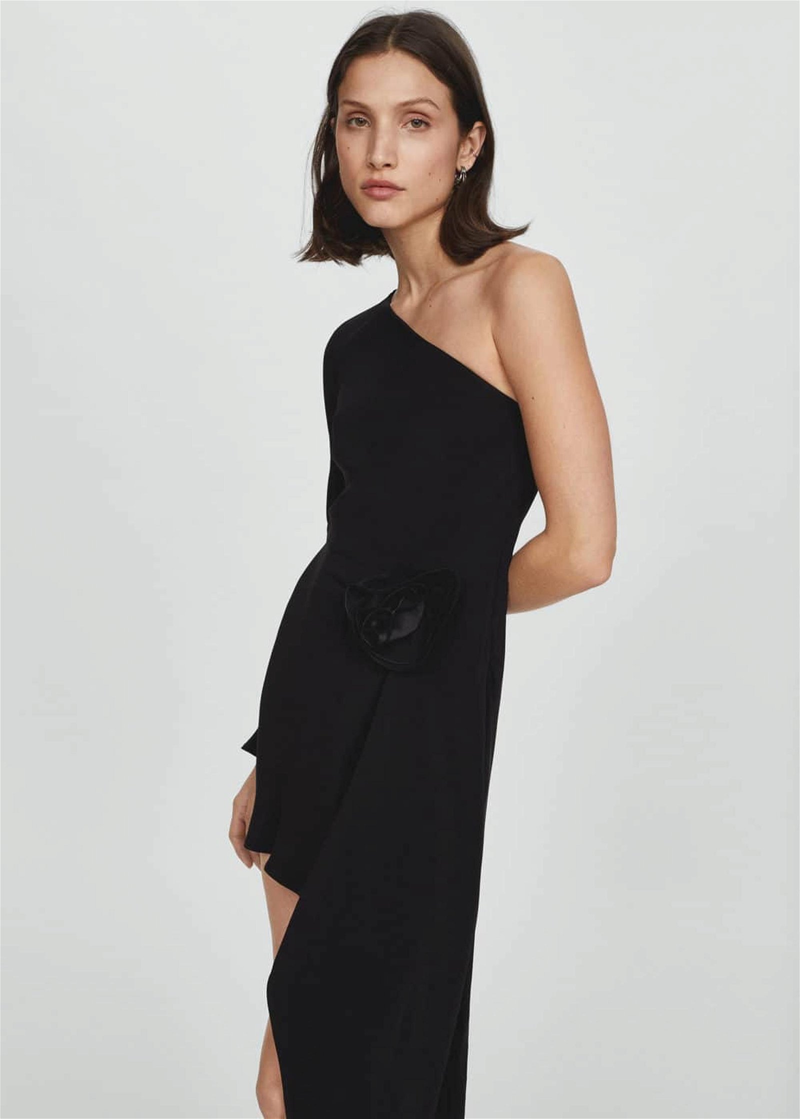 Mango Kadın Maksi Çiçekli Asimetrik Elbise Siyah