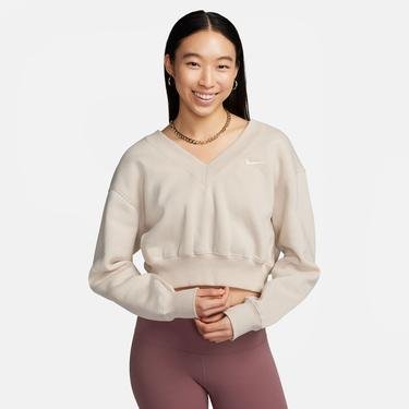  Nike Sportswear Phoenix Fleece Kadın Krem Rengi Uzun Kollu T-Shirt