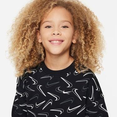  Nike Club Fleece Oversized Çocuk Siyah Uzun Kollu T-Shirt