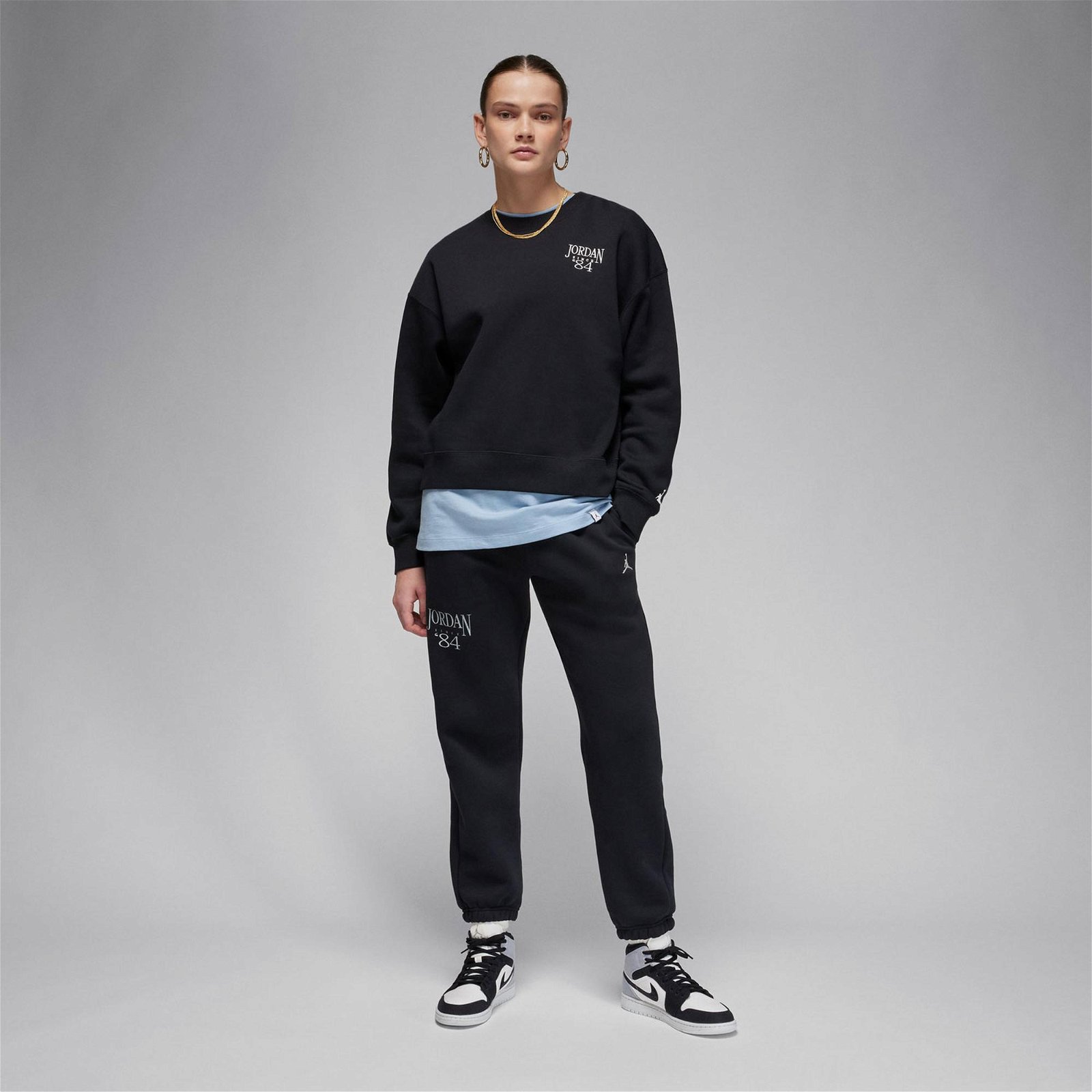 Jordan Brooklyn Fleece Kadın Siyah Uzun Kollu T-Shirt
