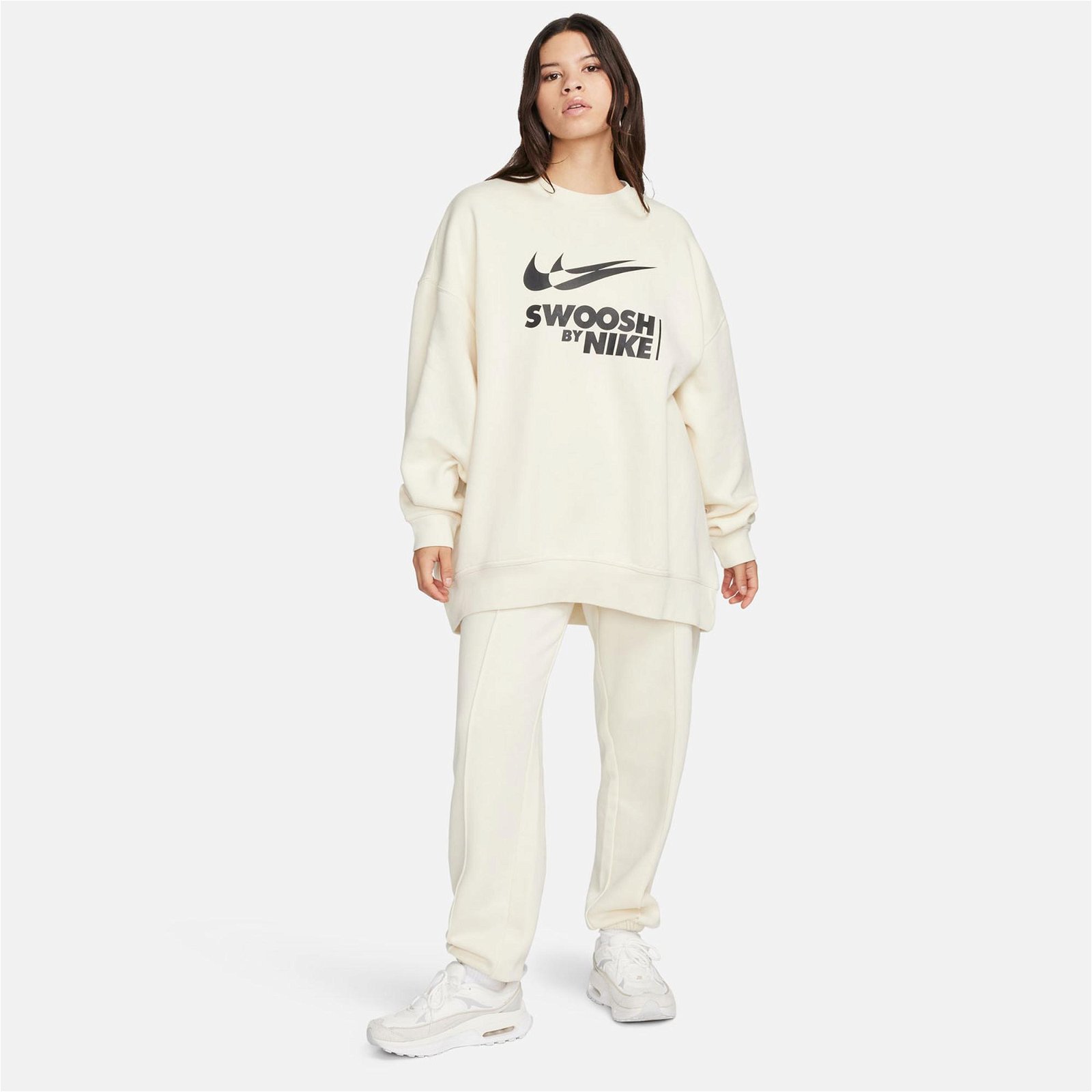 Nike Sportswear Fleece Oversize Kadın Krem Rengi Sweatshirt