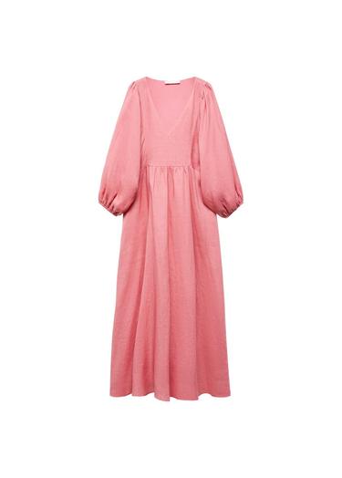  Mango Kadın Rami Kabarık Kollu Elbise Şeker Pembe
