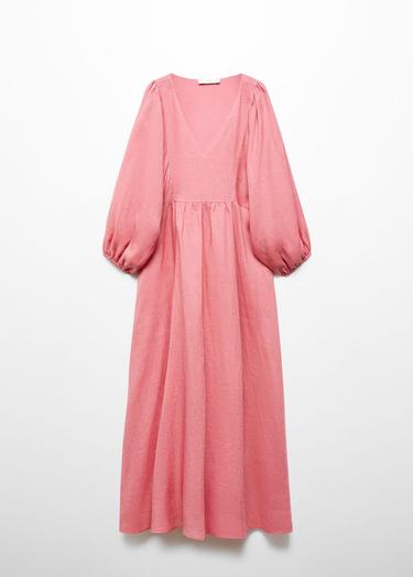  Mango Kadın Rami Kabarık Kollu Elbise Şeker Pembe
