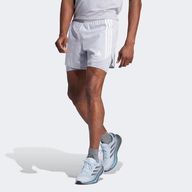  adidas Own the Run 3-Stripes 2-in-1 Erkek Beyaz Şort