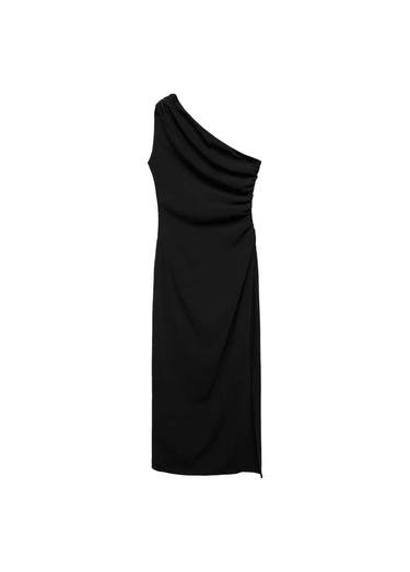  Mango Kadın Yan Yırtmaçlı Asimetrik Elbise Siyah