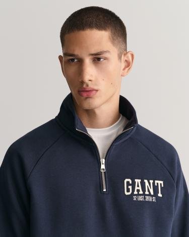  GANT Erkek Lacivert Regular Fit Yarım Fermuarlı Logolu Sweatshirt