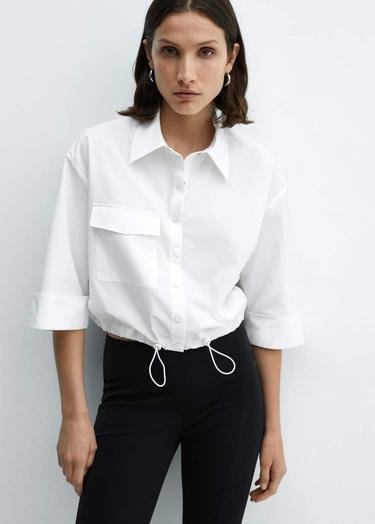  Mango Kadın Etek Ucu Ayarlanabilir Pamuklu Gömlek Beyaz