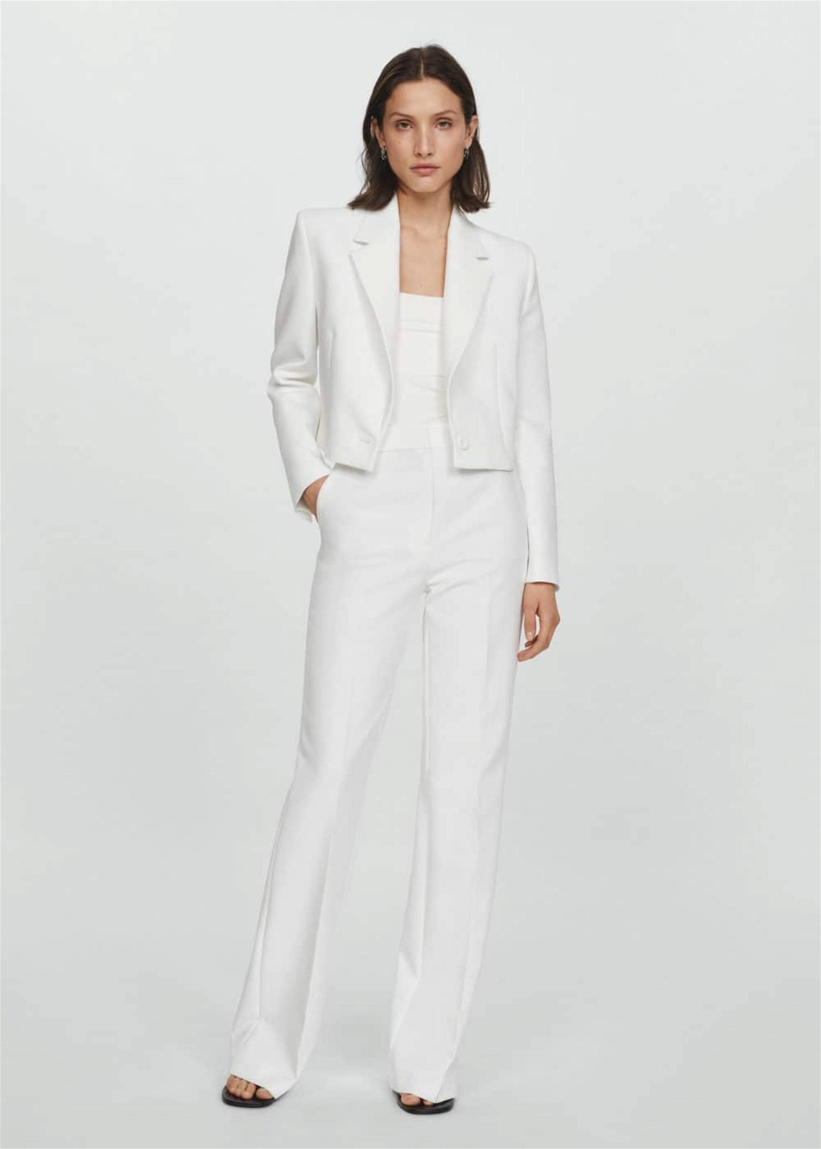 Mango Kadın Düğmeli Kısa Blazer Ceket Beyaz
