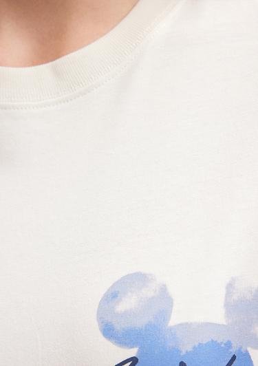  Mavi Mickey Mouse Baskılı Beyaz Tişört  1612429-80194