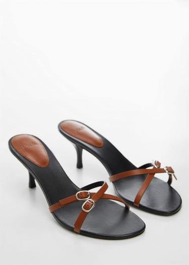  Mango Kadın Deri Bantlı Sandalet Kahverengi