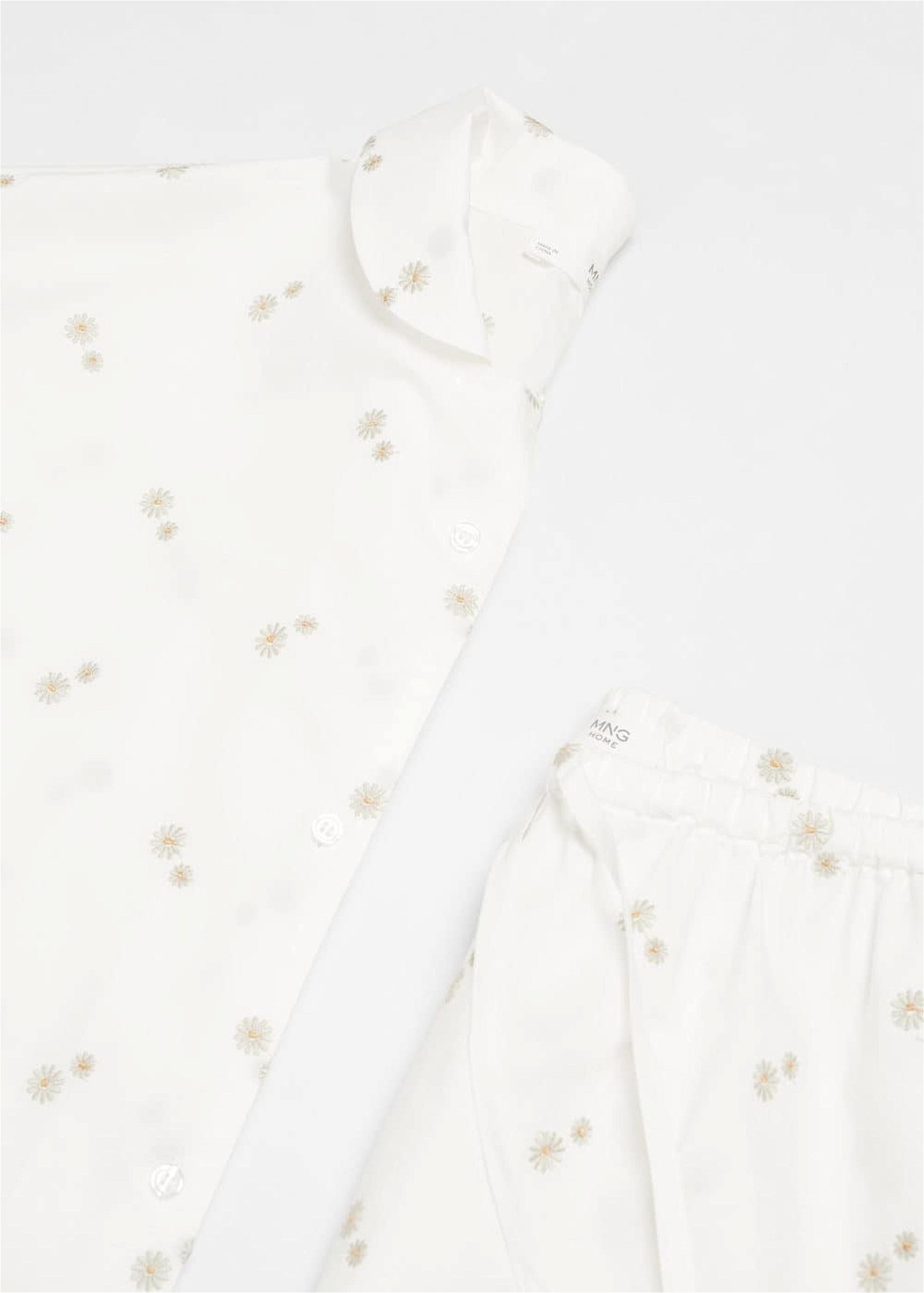 Mango Kadın Çiçek Işlemeli Pamuklu Pijama Gömleği Kırık Beyaz
