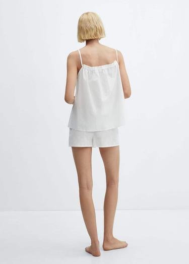  Mango Kadın Ajur Detaylı Pamuklu Pijama Şort Beyaz
