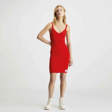  Calvin Klein Jeans Woven Label Kadın Kırmızı Elbise