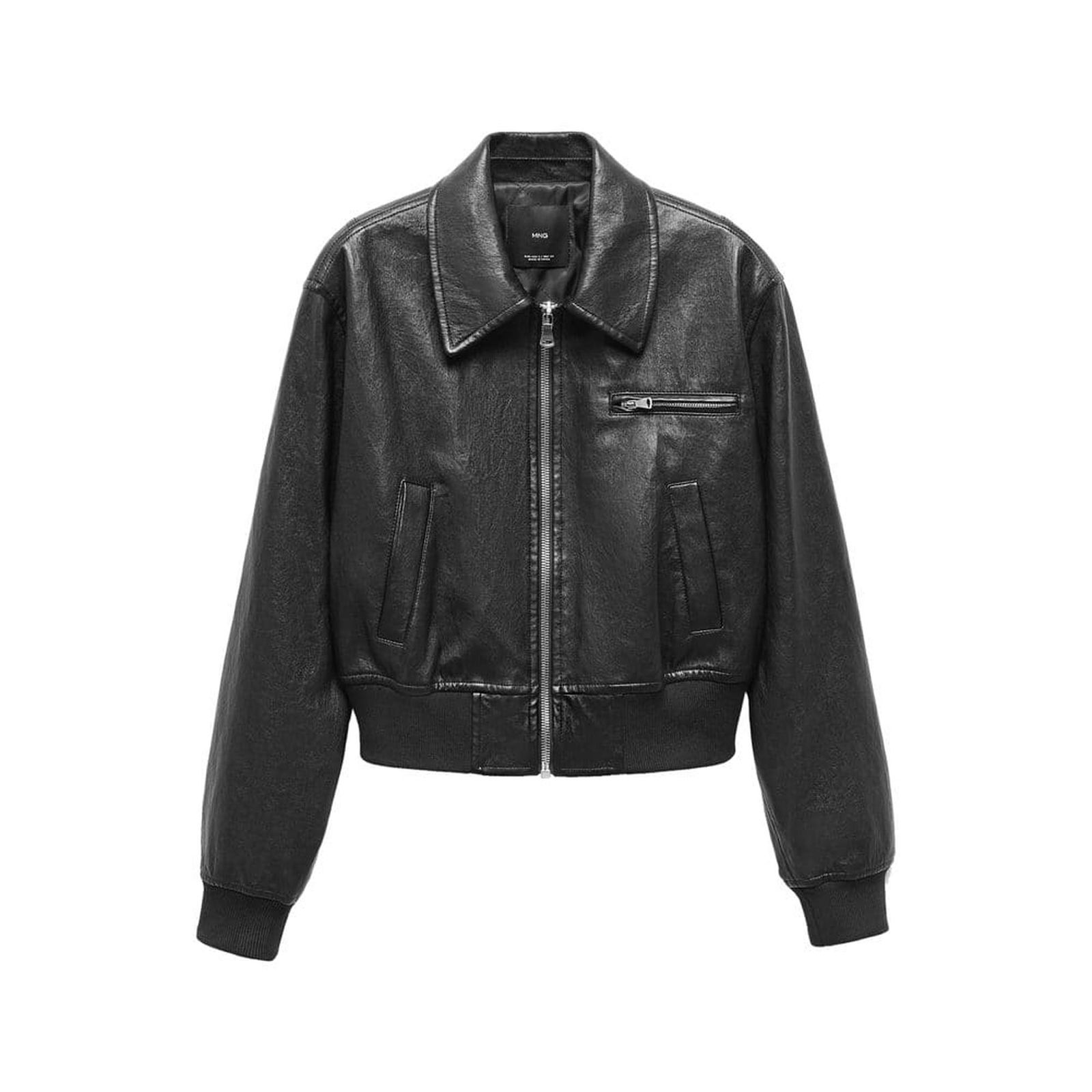 Mango Kadın Vintage Deri Görünümlü Mont Siyah