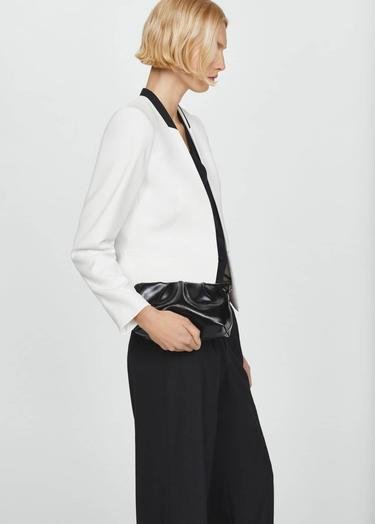  Mango Kadın Kontrast Süslemeli Blazer Ceket Beyaz