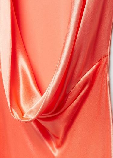  Mango Kadın Sırtı Açık Saten Elbise Mercan Kırmızısı